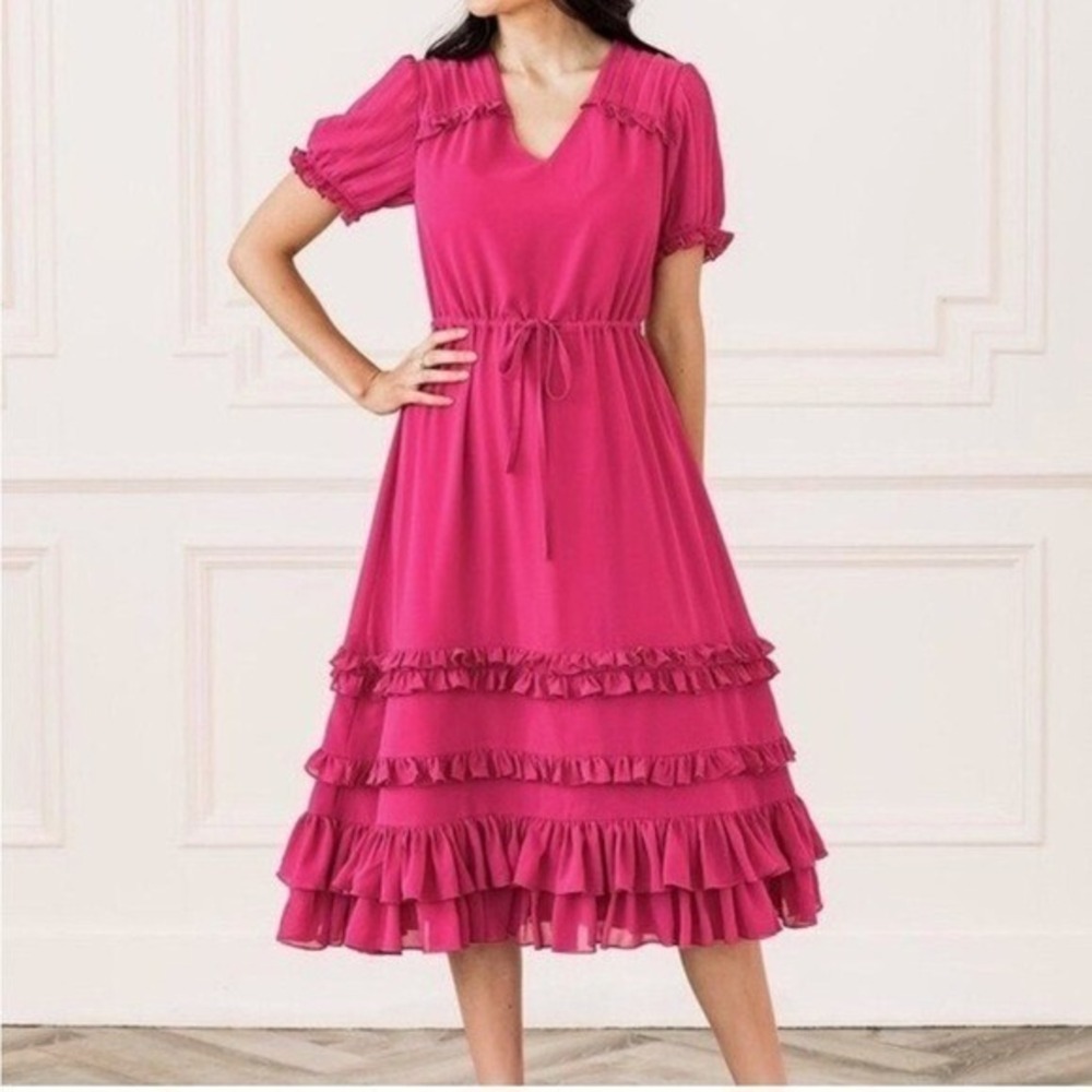 Rachel‎ Parcell Ruffle Midi Dress Womens XS Pink Cottagecore Feminine Party Prep